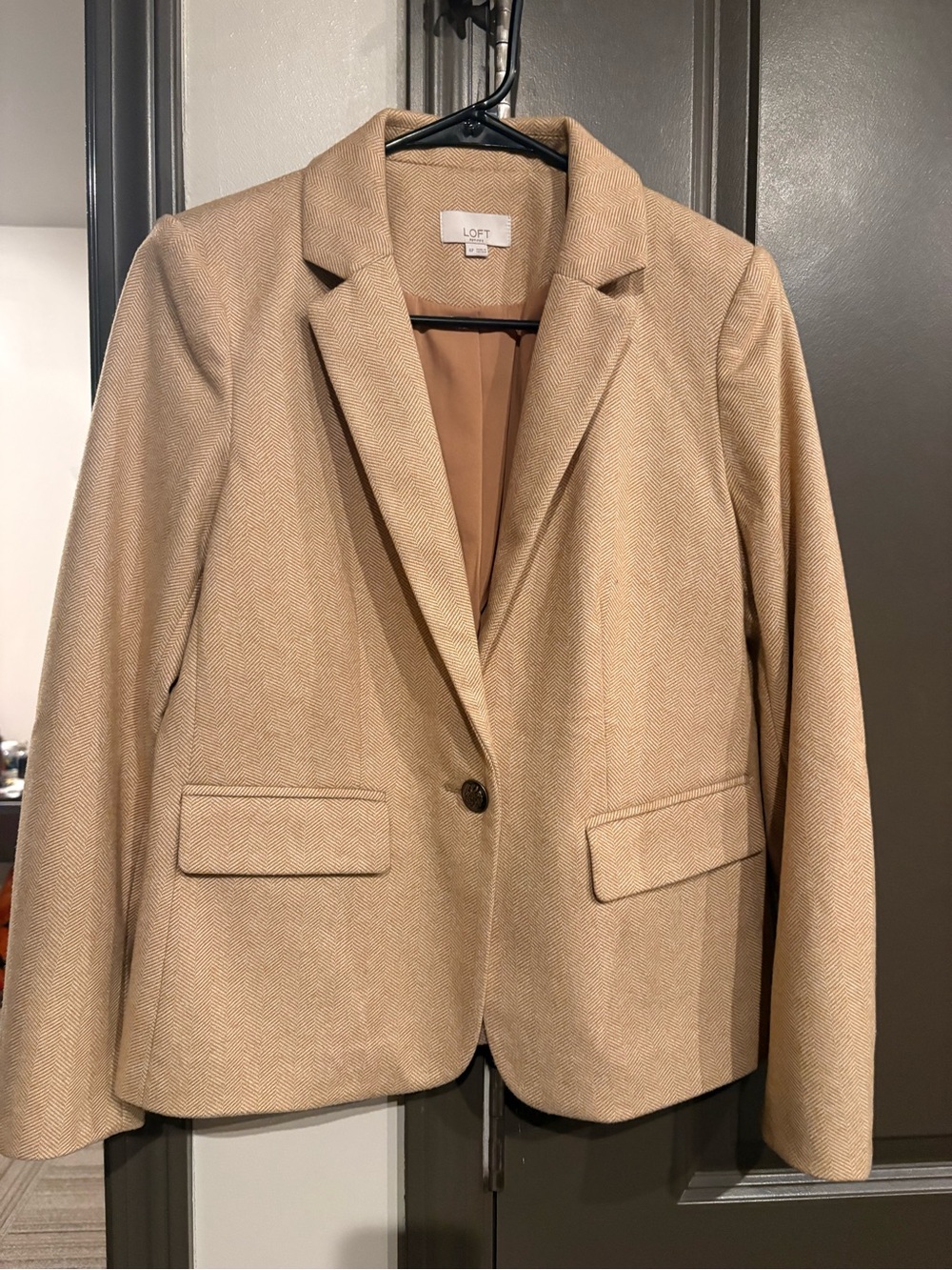 LOFT Tan Single-Button Herringbone Blazer